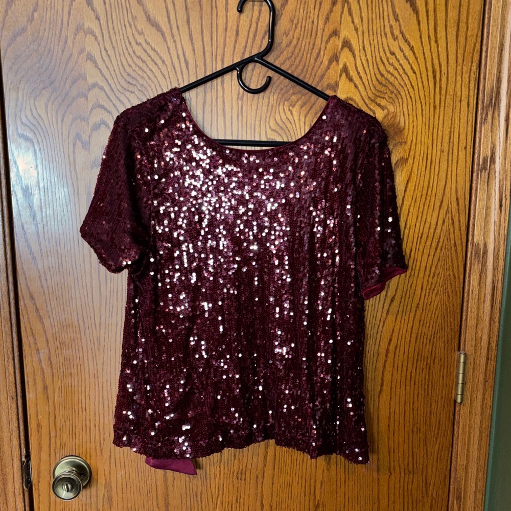 Nine West Burgundy Sequin Blouse